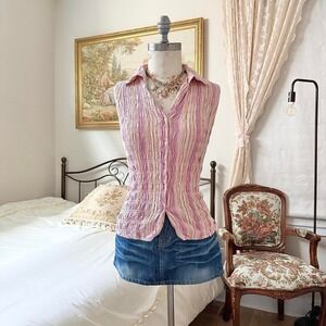 Y2K Style & Co pink crinkle sleeveless button front going out top size 4